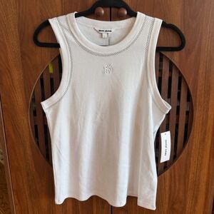 DKNY Jeans Womens White Studded Ribbed Tank Top Sleeveless Logo XL DJ5T1380